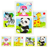 Drewniana Układanka Puzzle - 4 WARIANTY - zebra, królik, żyrafa, panda