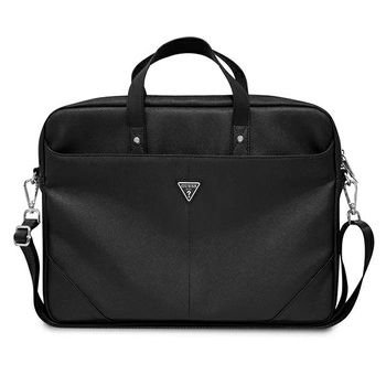Guess Torba Saffiano Triangle Logo 4G czarny na 16-calowym notebook