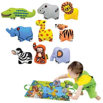 Mata edukacyjna z zabawkami - Dżungla z figurkami zwierząt