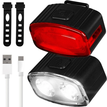 Zestaw lampek rowerowych przód 2xLED + tył 12xLED z ładowanie USB