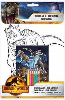 ZESTAW KREATYWNY JURASSIC WORLD T-REX kolorowanka + naklejki