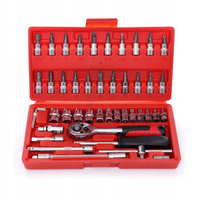Zestaw kluczy nasadowych 46 el. CR-V grzechotka, bity, Torx Kraft&Dele