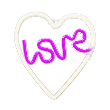 Neon dekoracyjny imprezowy LED LOVE W SERCU fiolet biały Neolia